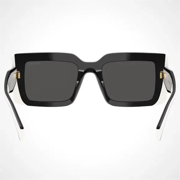 NEW PRADA Sunglasses Black White Talc Gold Symbole Logo Womens Rectangle - Picture 5 of 6